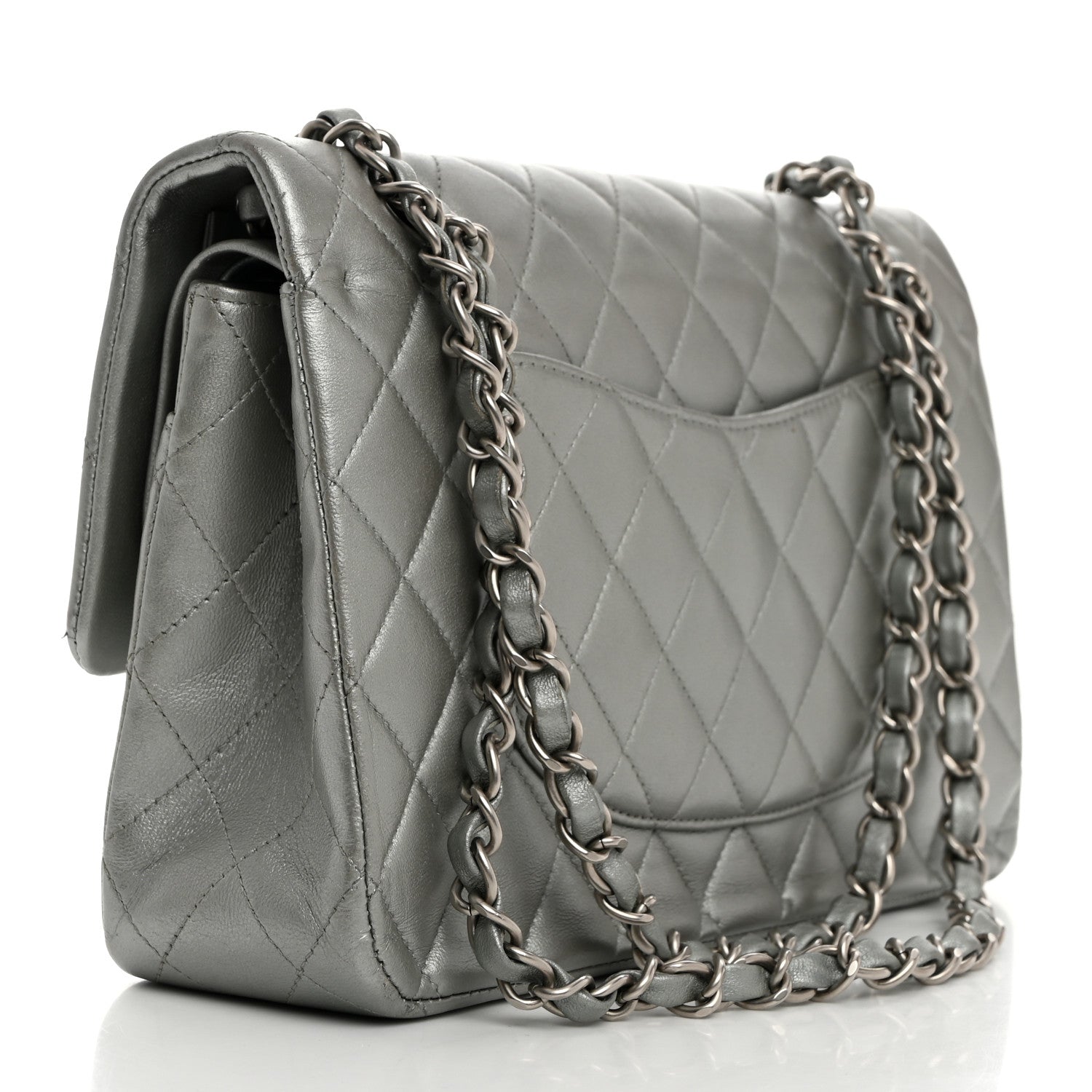 Chanel Metallic Lambskin Quilted Medium Double Flap Silver 2 of 10
