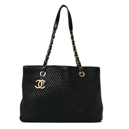 Chanel Wrinkled Lambskin Chevron Quilted Large Surpique Tote Black 1 of 11