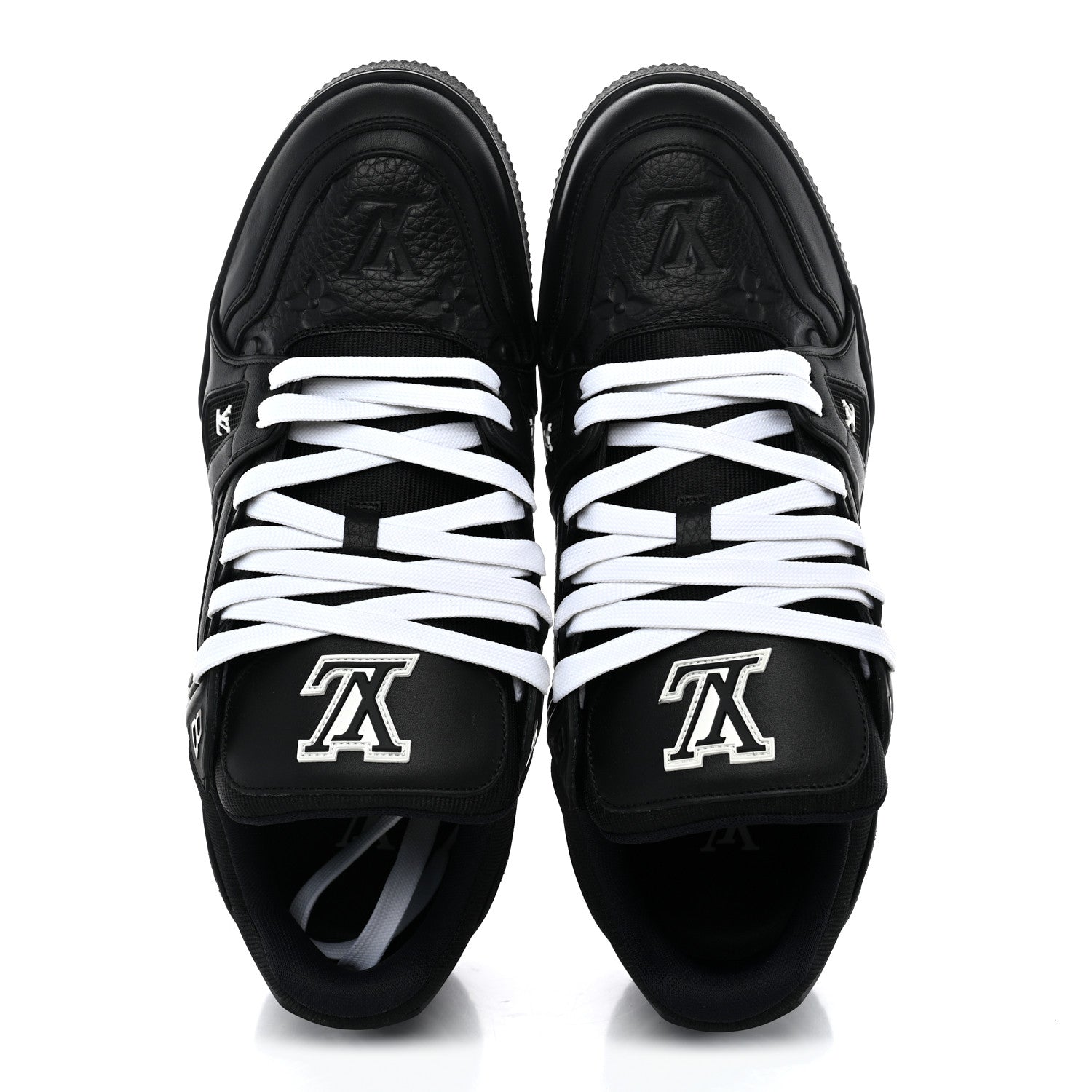 Louis Vuitton Calfskin Embossed Monogram Mens LV Trainer Sneakers 8.5 Black 5 of 10