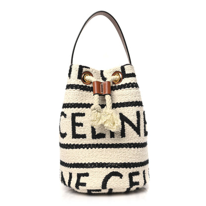 Celine All Over Textile Calfskin Striped Teen Drawstring Bag White Black 1 of 10