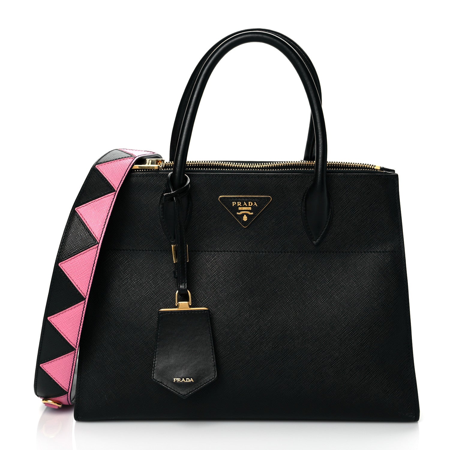Prada Saffiano City Calfskin Greche Paradigme Bag Black Begonia 1 of 8
