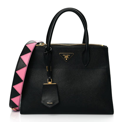 Prada Saffiano City Calfskin Greche Paradigme Bag Black Begonia 1 of 8