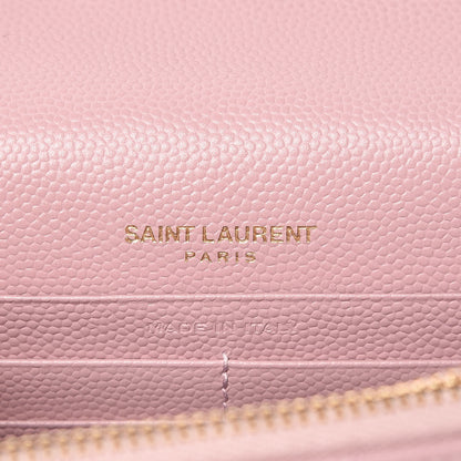 Saint Laurent Grain De Poudre Matelasse Chevron Monogram Envelope Chain Wallet Tender Pink 6 of 11