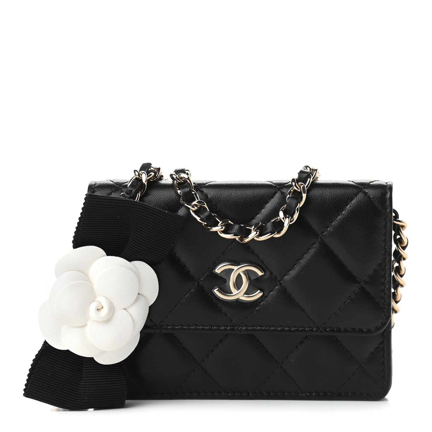 Lambskin Quilted My Chanel Lady Card Holder On Chain Black
