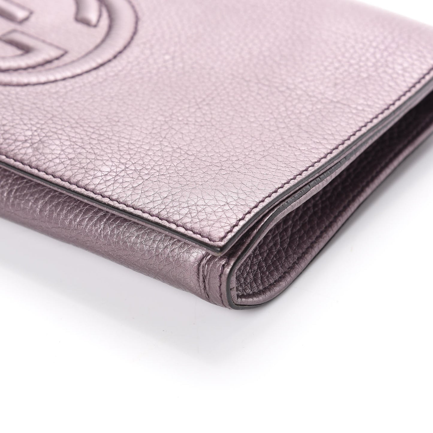 Metallic Pebbled Calfskin Medium Soho Clutch Purple