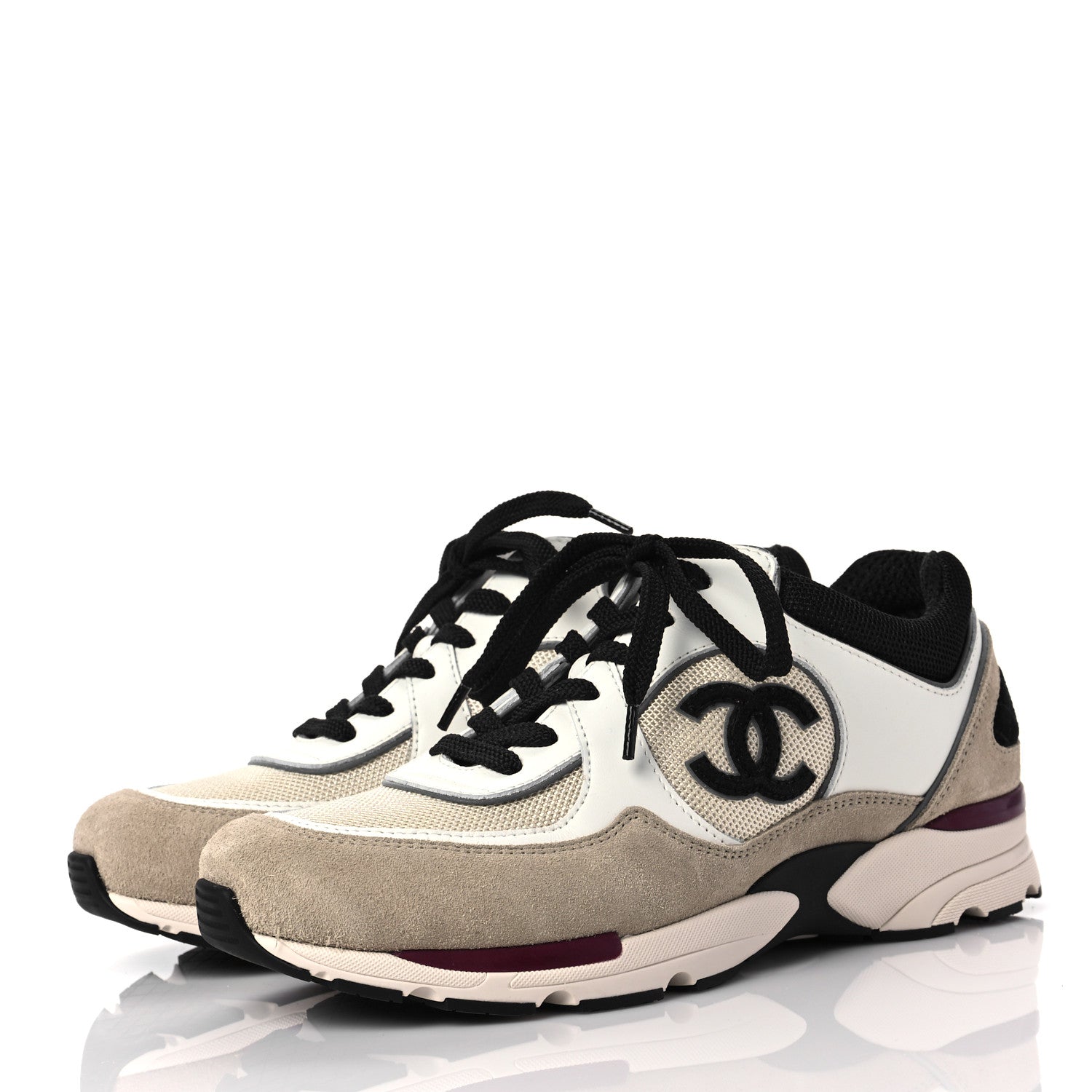 Chanel Mesh Suede Calfskin Womens CC Sneakers 39 White Ivory Dark Beige 3 of 7