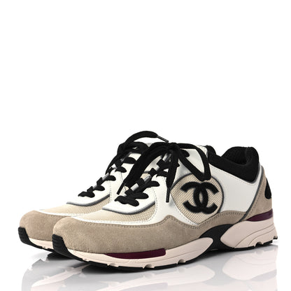 Chanel Mesh Suede Calfskin Womens CC Sneakers 39 White Ivory Dark Beige 3 of 7