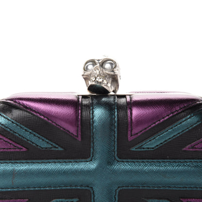 Alexander McQueen Metallic Saffiano Britannia Skull Box Clutch Green Black Purple 10 of 10