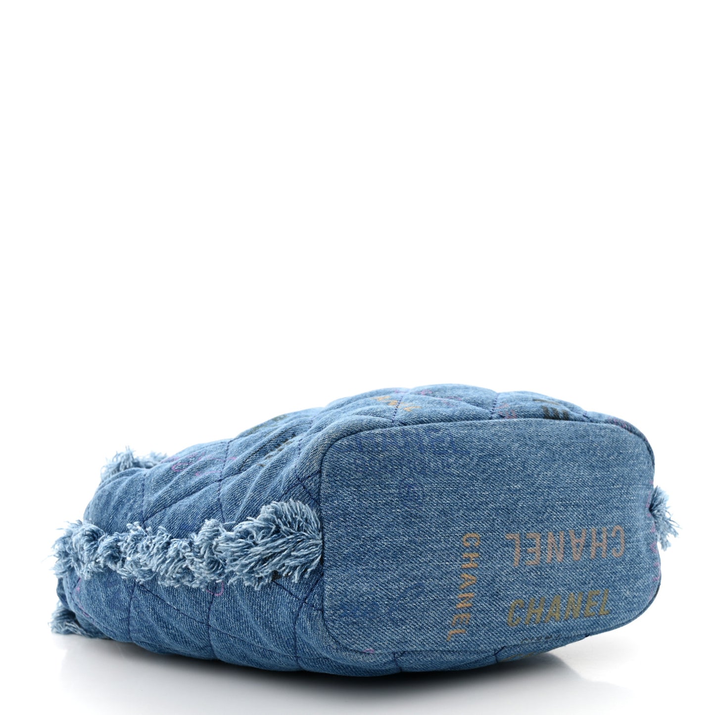 Denim Quilted Mood Bucket With Chain Blue Multicolor