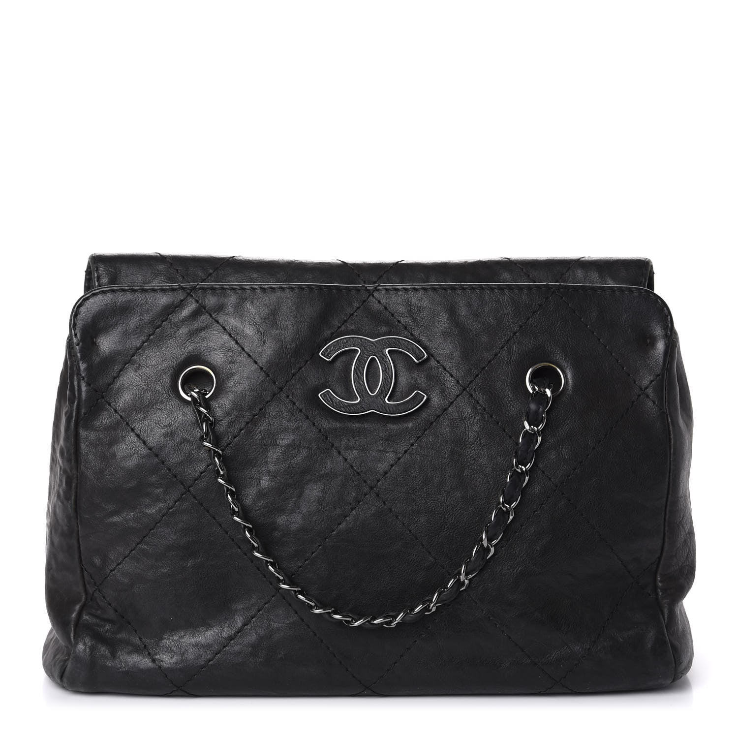 Chanel Washed Calfskin Diamond Stitch Large Hamptons Shopping Tote Black 1 of 14