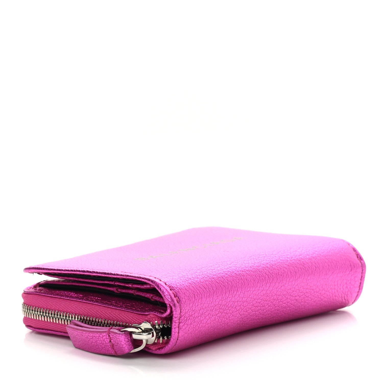 Balenciaga Metallic Goatskin Logo Everyday Multi Zip Wallet Rose Fuchsia Black 4 of 9