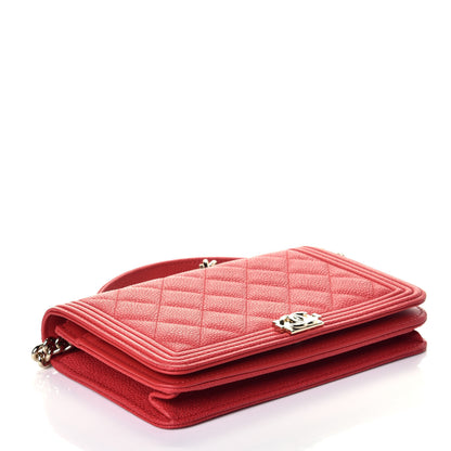 Chanel Caviar Quilted Boy Wallet On Chain WOC Red 4 of 10