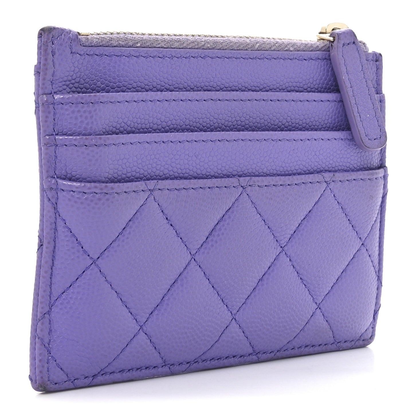 Caviar Quilted CC Zip Card Holder Purple