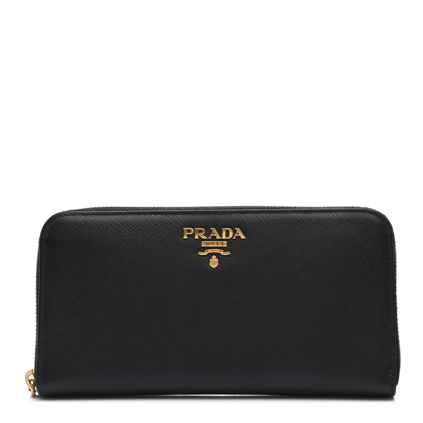 Saffiano Metal Zip Around Wallet Black