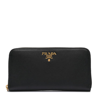 Prada Saffiano Metal Zip Around Wallet Black 1 of 8