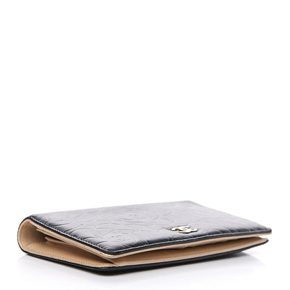 Chanel Lambskin Camellia Embossed Yen Wallet Black 3 of 14