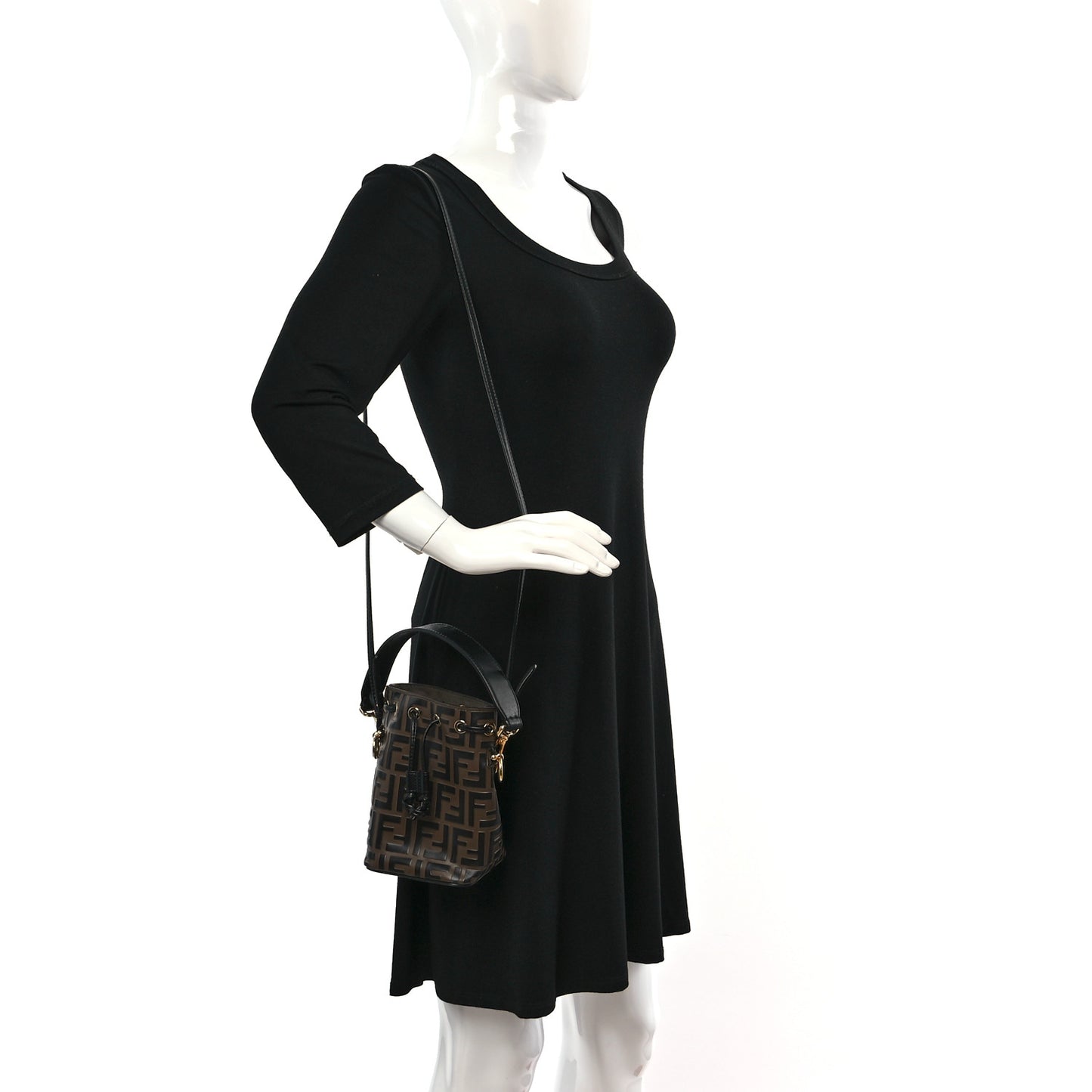 Vitello Liberty F is Fendi Bi-Color FF 1974 Embossed Mini Mon Tresor Bucket Bag Maya Black