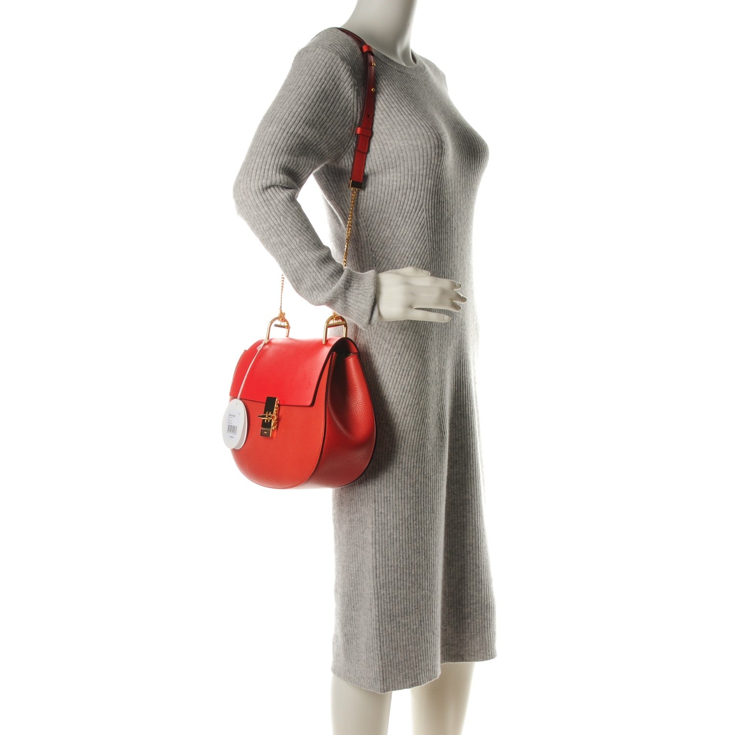 Chloe Grained Calfskin Lambskin Medium Drew Shoulder Bag Coral Pop 2 of 7
