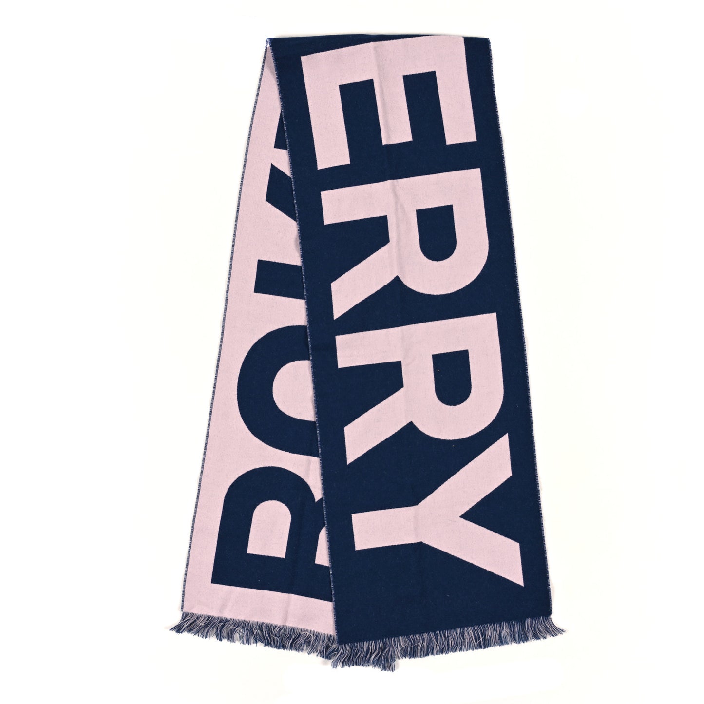Wool Silk Logo Football Scarf Navy Pink
