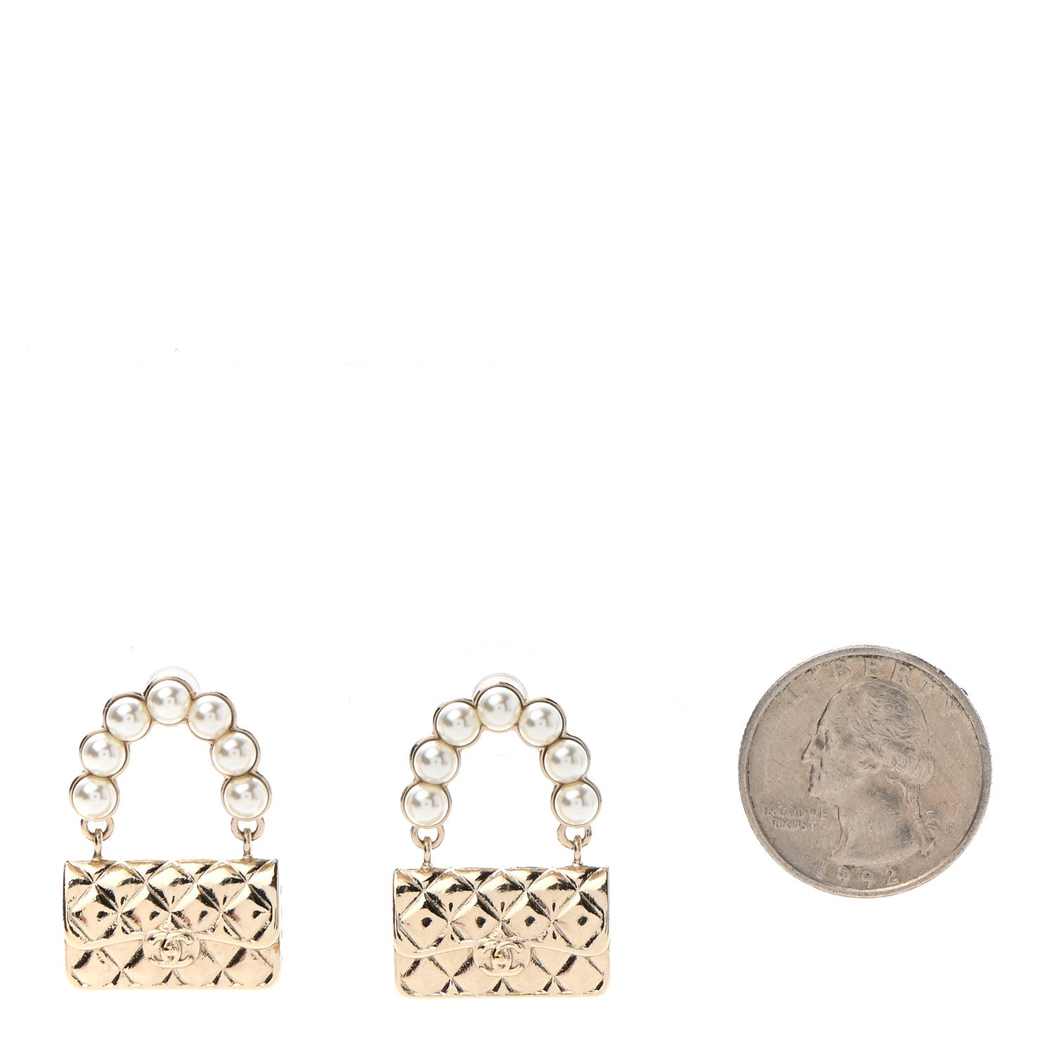 Chanel Pearl Quilted CC Flap Bag Earrings Gold 2 of 4