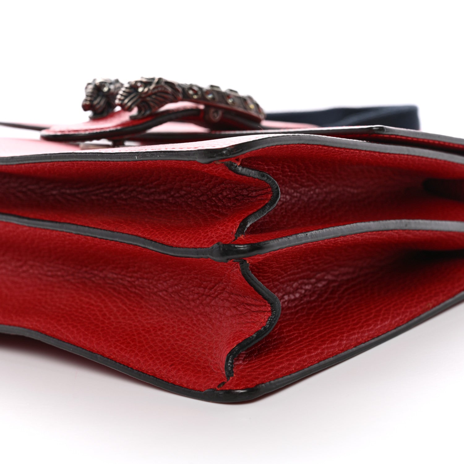 Gucci Dollar Calfskin Crystal Web Medium Dionysus Bamboo Top Handle Bag Hibiscus Red Black Diamond 10 of 14