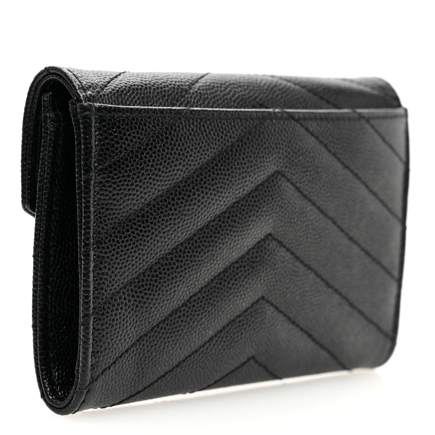 Saint Laurent Grain De Poudre Matelasse Chevron Small Monogram Envelope Wallet Black 3 of 7