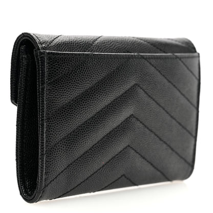 Saint Laurent Grain De Poudre Matelasse Chevron Small Monogram Envelope Wallet Black 3 of 7