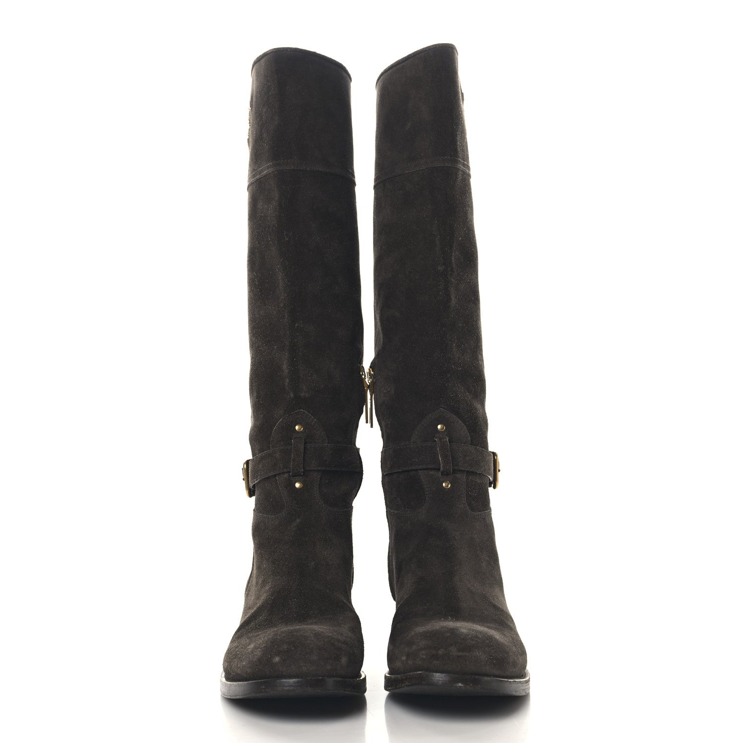 Prada Suede Metal Triangle Logo Boots 41 Brown 2 of 9