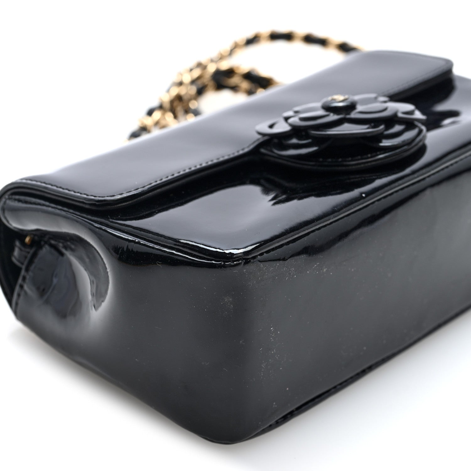 Chanel Patent Calfskin Small Camellia Flap Black 9 of 10