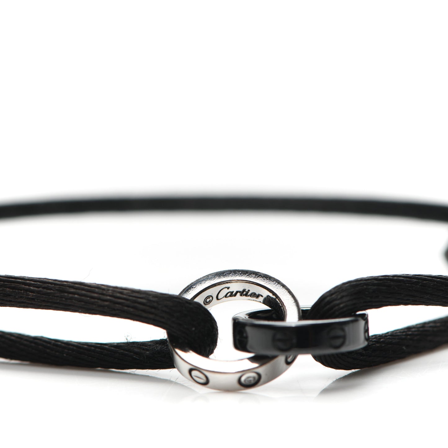 18K White Gold Ceramic 4 Diamond LOVE Cord Bracelet Black