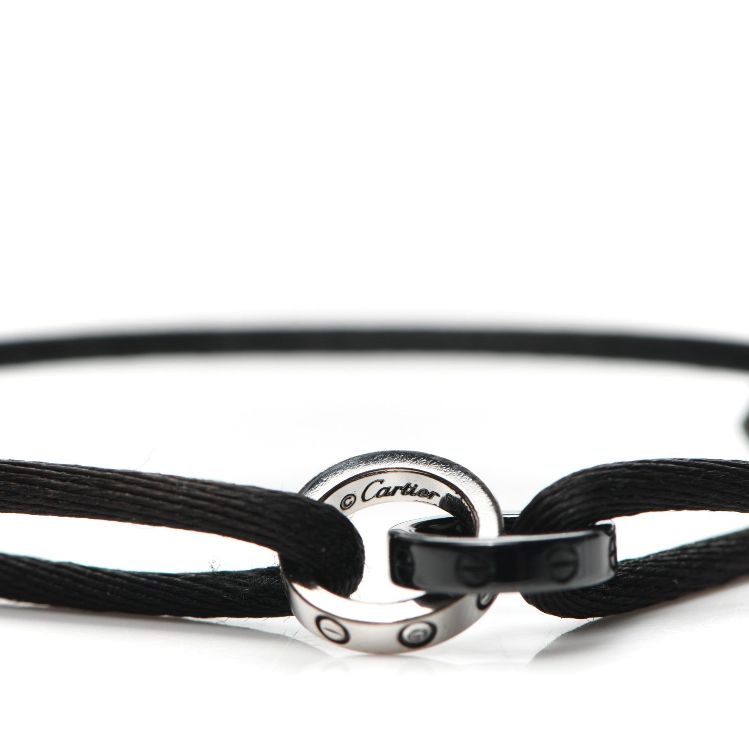 Cartier 18K White Gold Ceramic 4 Diamond LOVE Cord Bracelet Black 4 of 6
