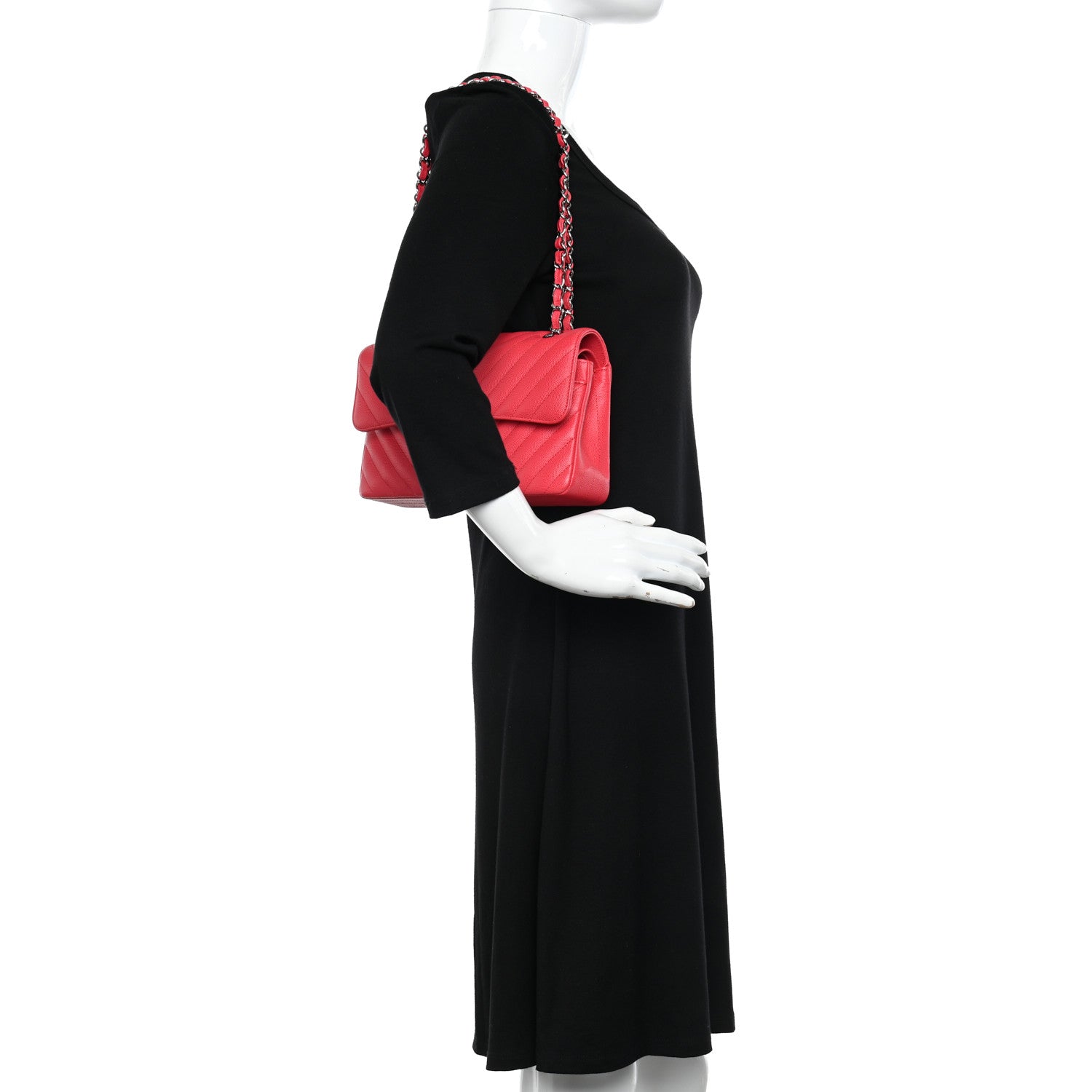 Chanel Caviar Chevron Quilted Small Double Flap Red 2 of 10