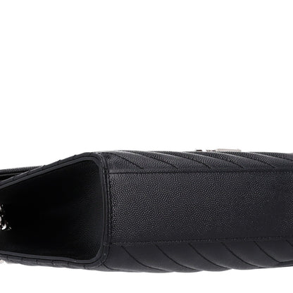 Saint Laurent Grain De Poudre Matelasse Chevron Large Monogram Satchel Black 10 of 11