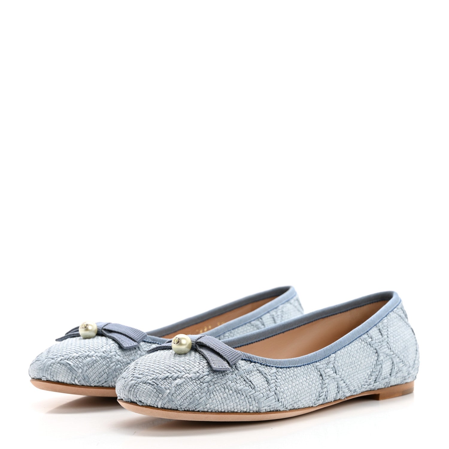 Christian Dior Raffia Cannage Ballet Flat 38 Bleu Pastel 3 of 9