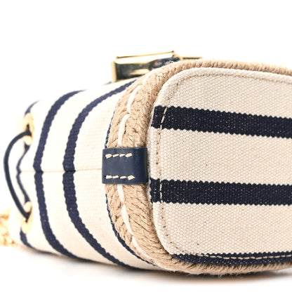 Prada Canvas Stripe Metal Triangle Logo Mini Drawcord Pouch Shoulder Bag Avorio Blue 9 of 10