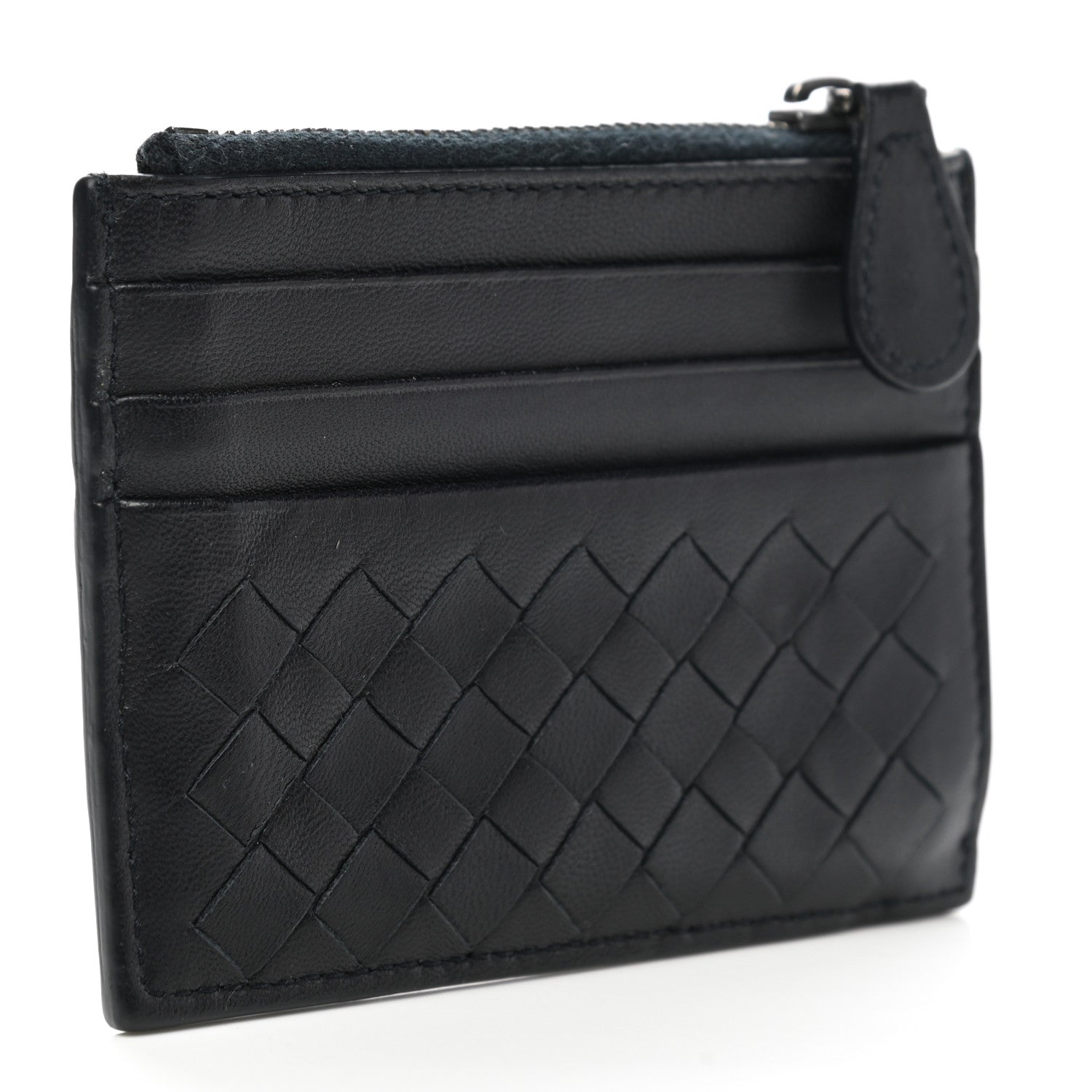 Bottega Veneta Calfskin Intrecciato Zip Card Holder Black 3 of 9