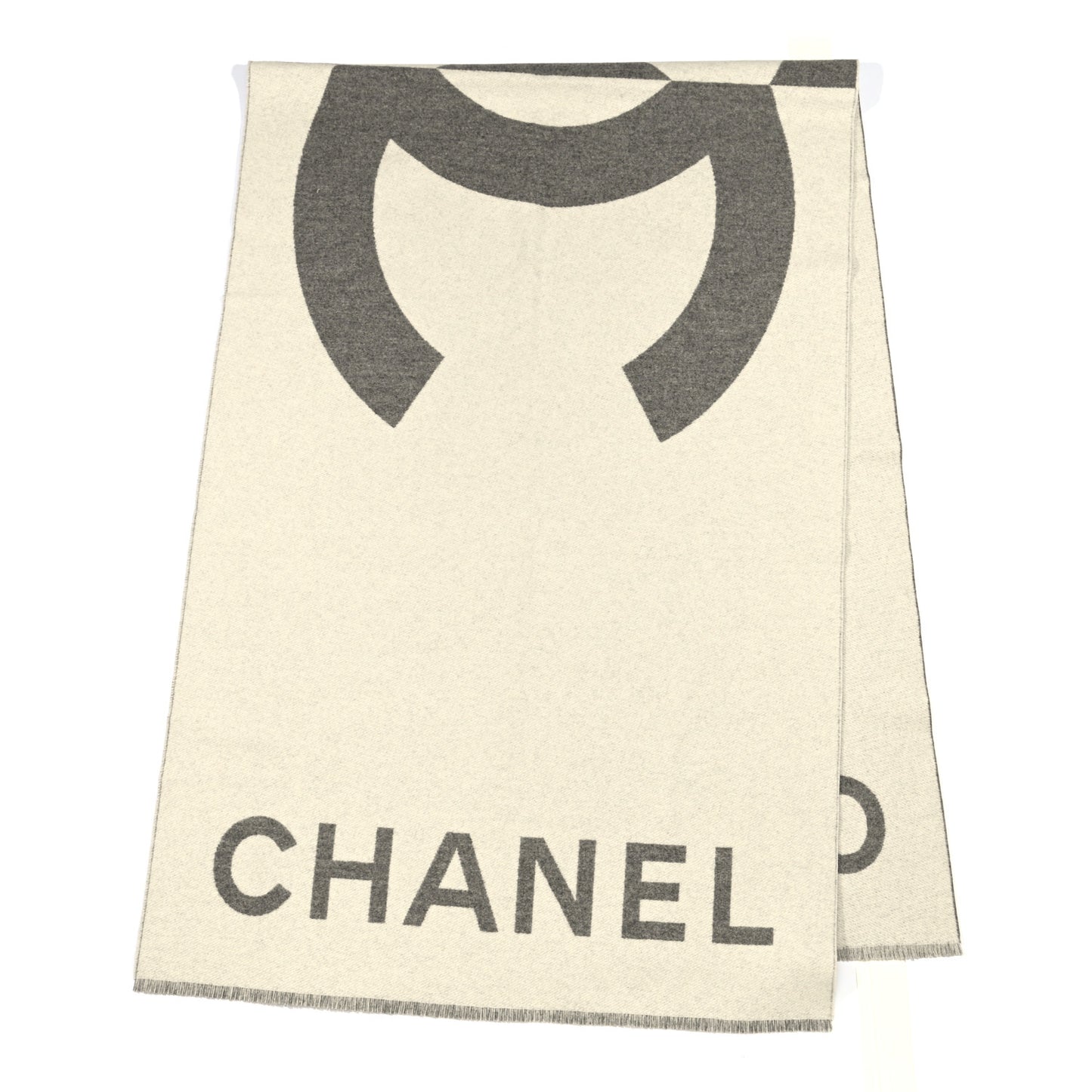 Cashmere CC Fringe Stole Grey White