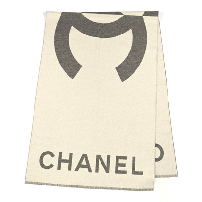 Chanel Cashmere CC Fringe Stole Grey White 2 of 5