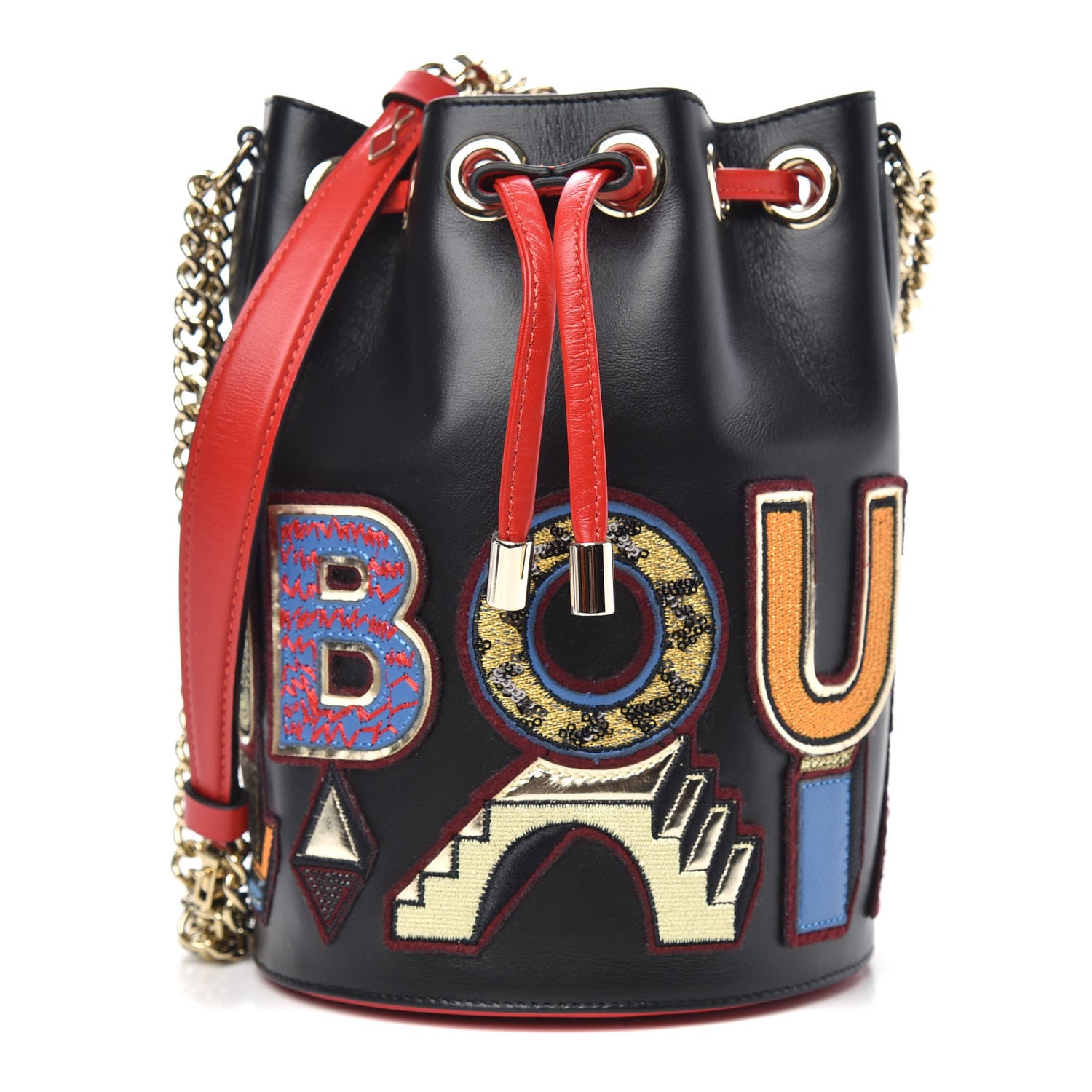 Christian Louboutin Calfskin Embroidered Alpha Marie Jane Bucket Black Multicolor 1 of 10