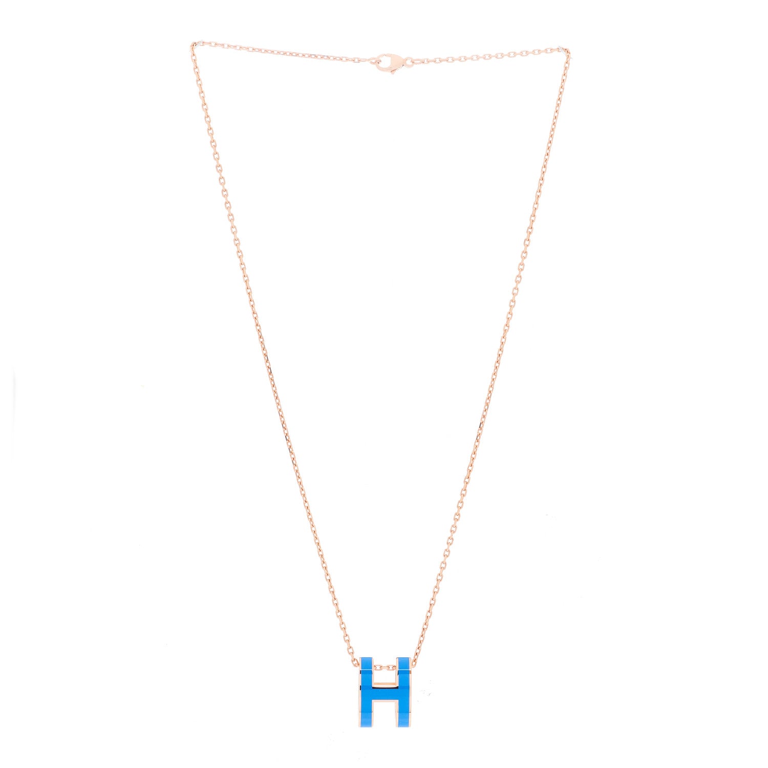 Hermes Lacquered Rose Gold Pop H Pendant Necklace Bleu Sature 2 of 4