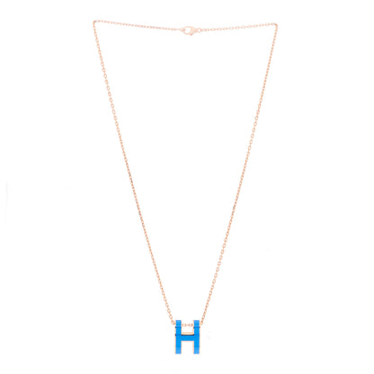 Hermes Lacquered Rose Gold Pop H Pendant Necklace Bleu Sature 2 of 4