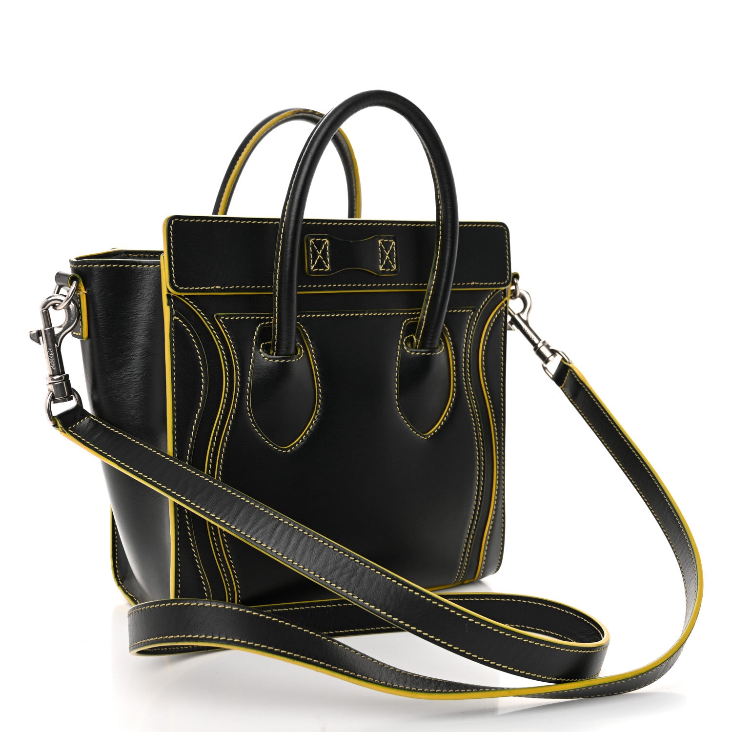 Celine Satin Calfskin Nano Debossed Luggage Black Yellow 3 of 11