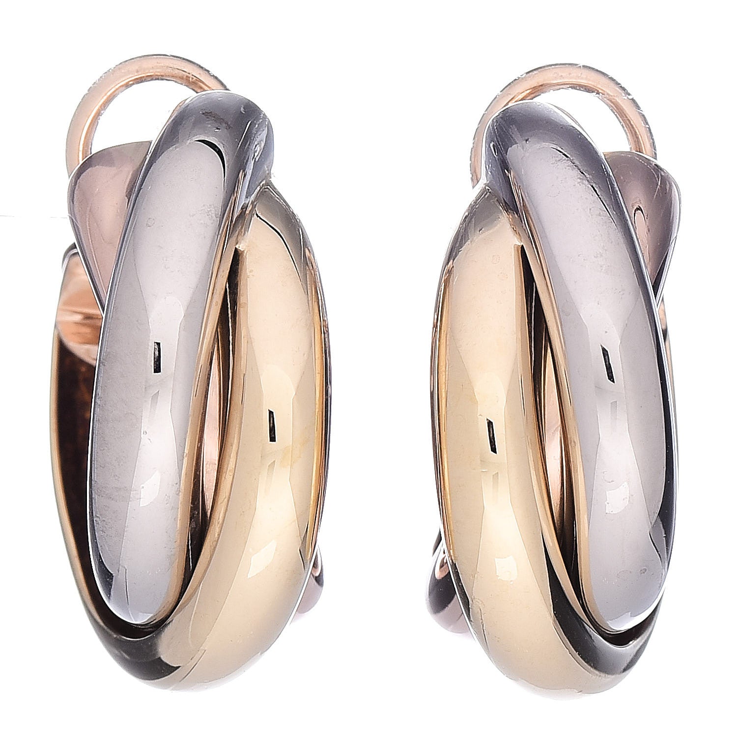 Cartier 18K Pink Yellow White Gold 9.5mm Trinity Hoop Earrings 1 of 5