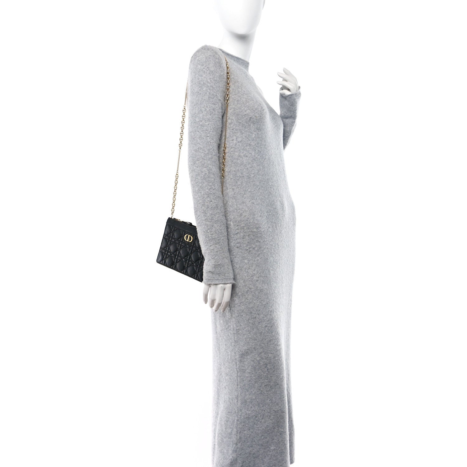 Christian Dior Calfskin Cannage Caro Zipped Pouch With Chain Black 2 of 11