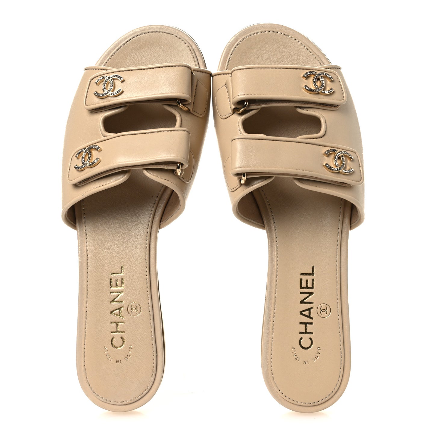 Lambskin Velcro Crystal CC Mules 40 Beige