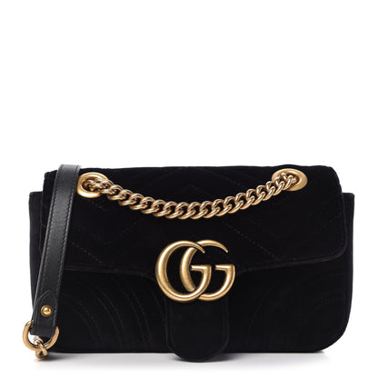 Gucci Velvet Matelasse Mini GG Marmont Shoulder Bag Black 1 of 11