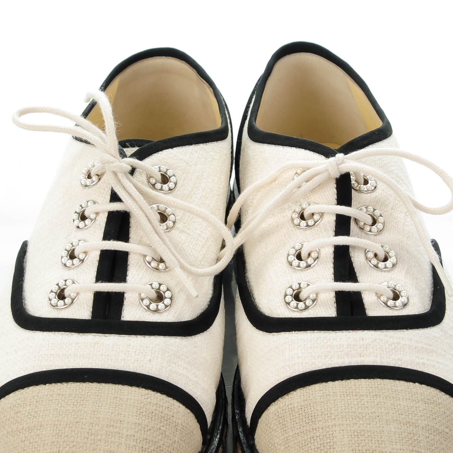 Chanel Cotton Lace Up Espadrilles 37.5 Beige 9 of 9