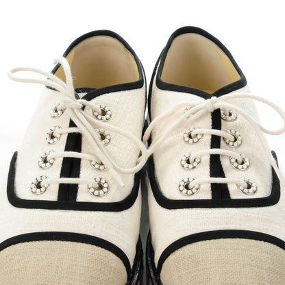 Chanel Cotton Lace Up Espadrilles 37.5 Beige 9 of 9