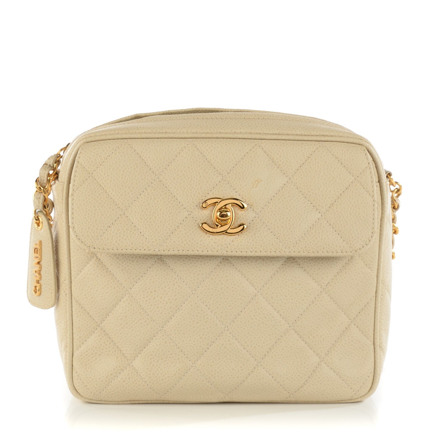 Caviar Quilted Camera Case Beige