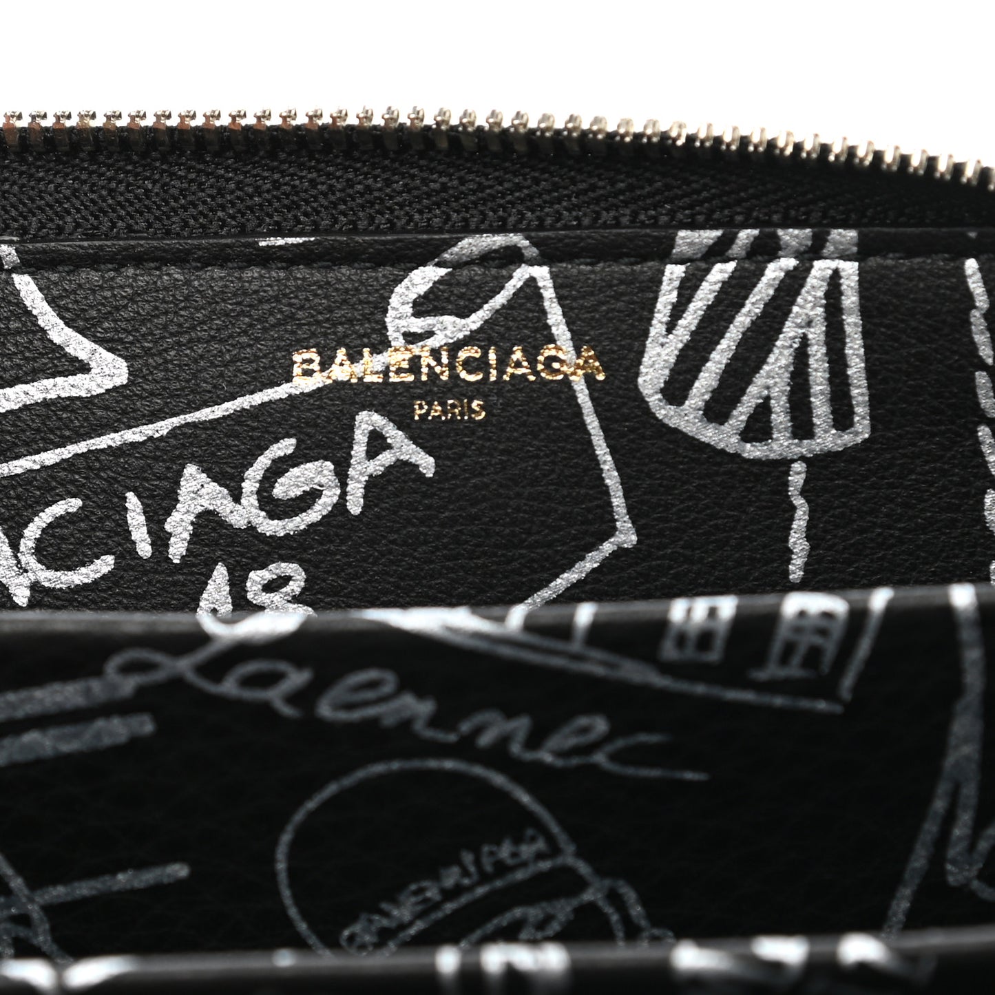 Calfskin Printed Tattoo Everyday Continental Mini Zip Around Wallet Black